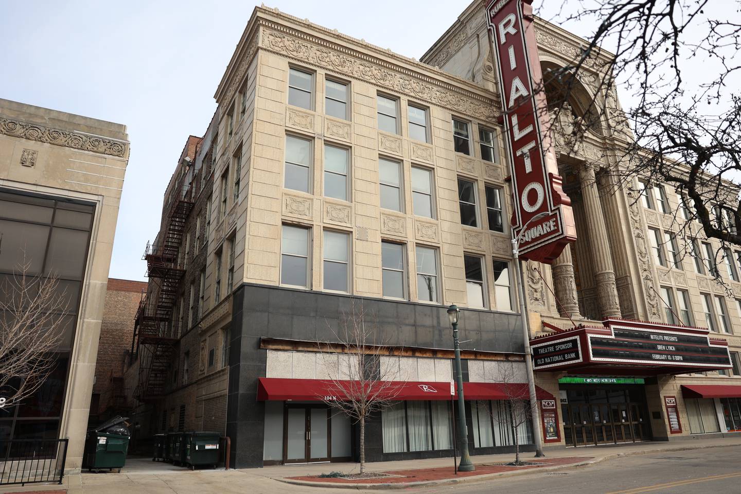 The Rialto Square Theater plans to cover the space where the old Carson’s department store awning hung with a mural.