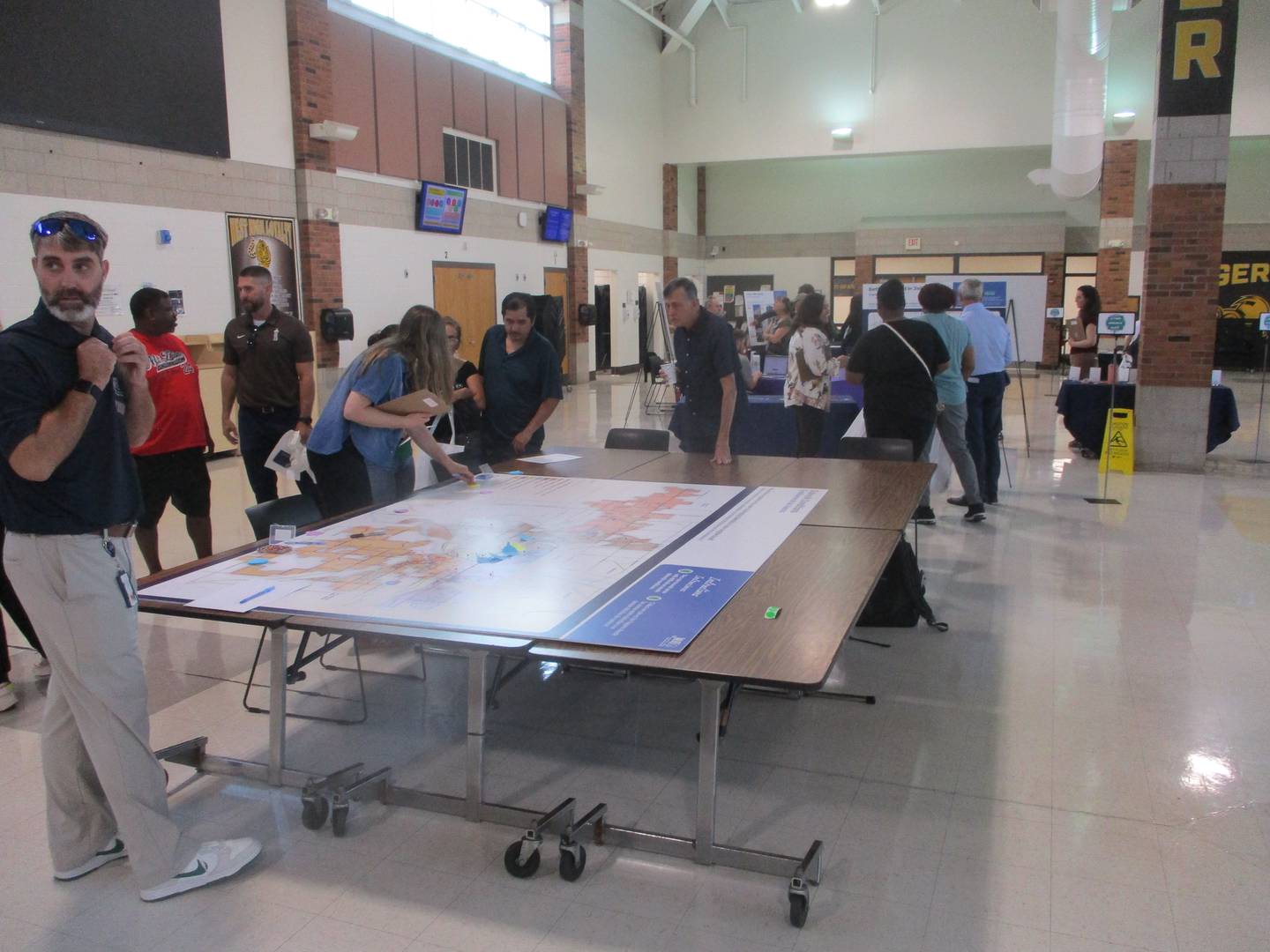 People gather at Joliet West High School on Wednesday for the first of three workshops in which the public can provide input on a comprehensive plan for the future of Joliet. Sept. 17, 2025