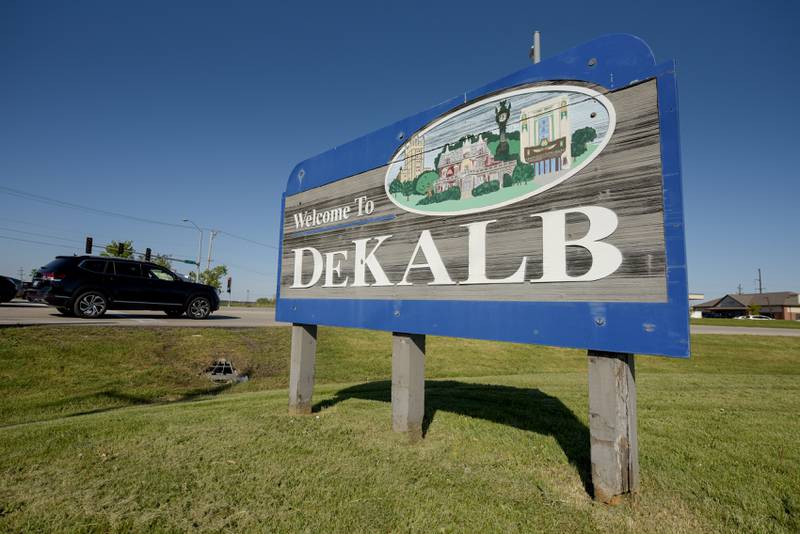 Welcome to the City of DeKalb sign along Route 38 in DeKalb, IL on Thursday, May 13, 2021.