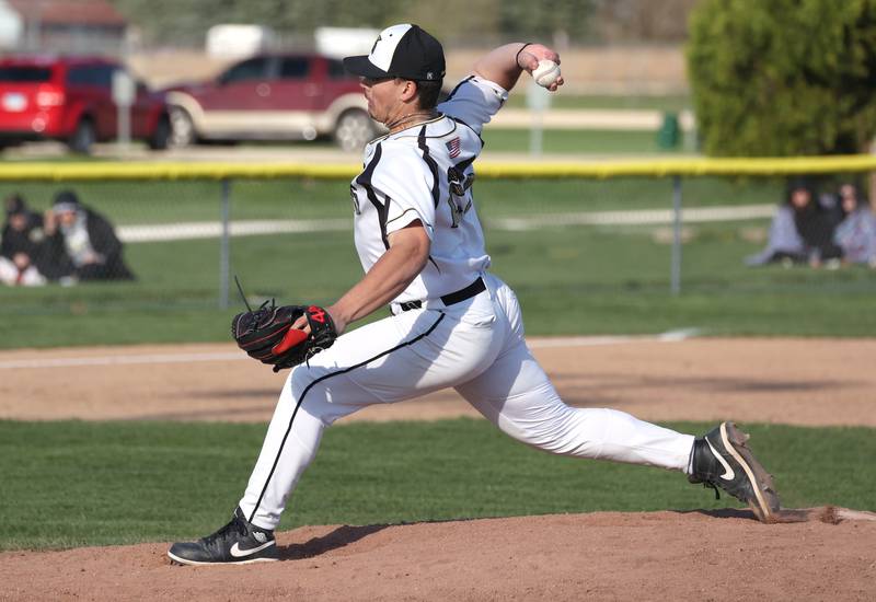 Sycamore's Evan Munch delivers a pitch in a relief appearance during their game against Ottawa Friday, April 19, 2024, at the Sycamore Community Sports Complex.