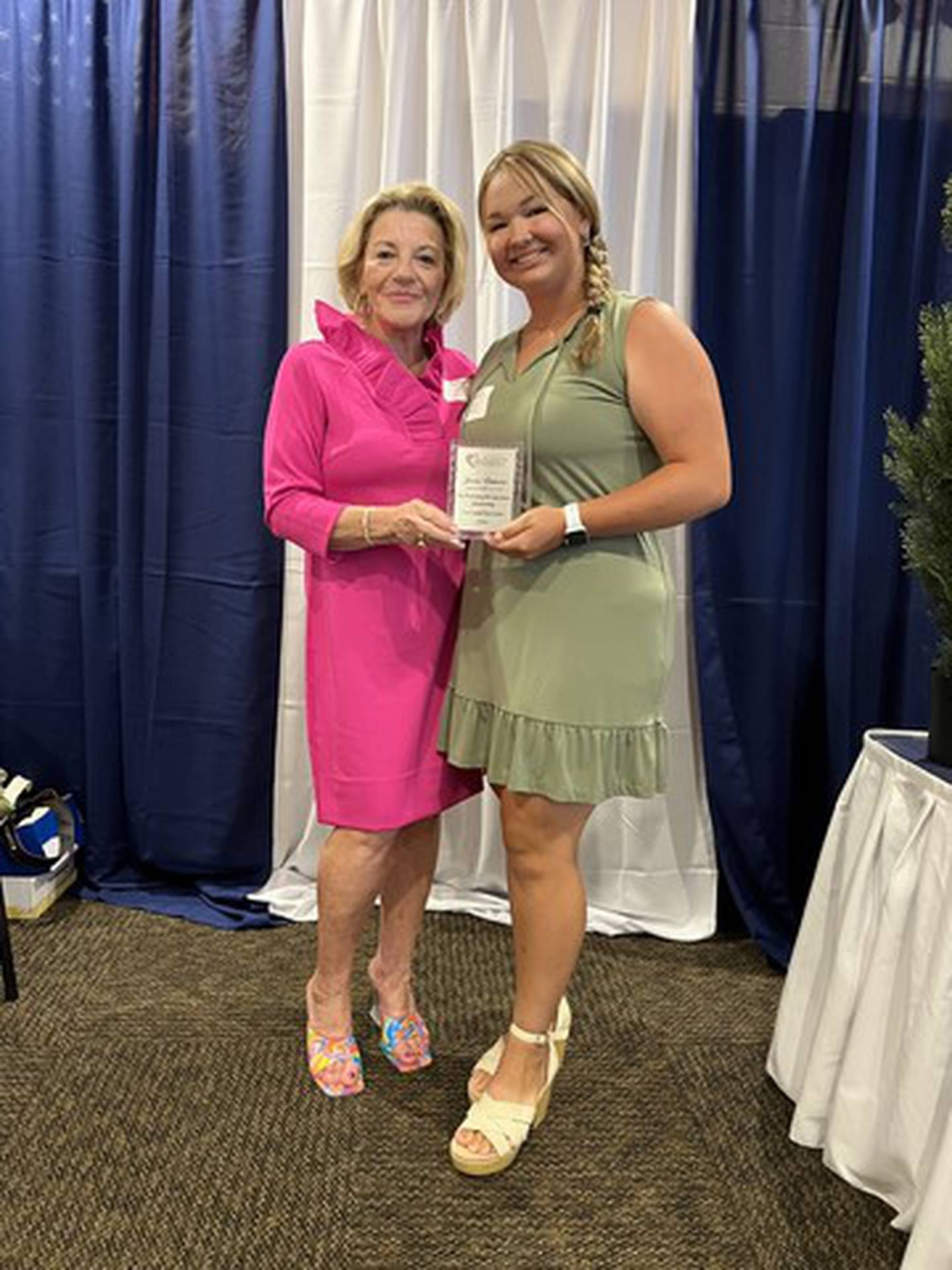 Starved Rock Country Community Foundation founder Pamela Beckett (left) with $2,500 Janko award winner Jenna Gammons of Ottawa. Gammons is majoring in mathematics at the University of Notre Dame.