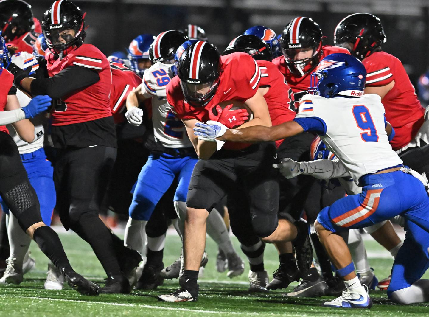 Lincoln Way Central's Robert Tingley (2) runs the ball during the Class 7A second round playoff game against Hoffman Estates on Friday, Nov 08, 2024 at New Lenox. (Dean Reid for Shaw Local News)