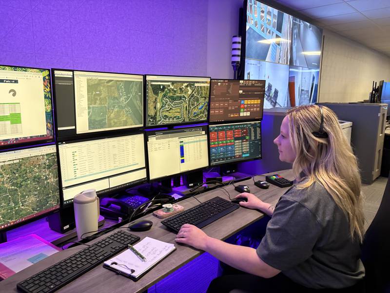 SEECOM dispatcher Natalie Pergler works in the dispatch center in Crystal Lake, Monday, April 20, 2026.