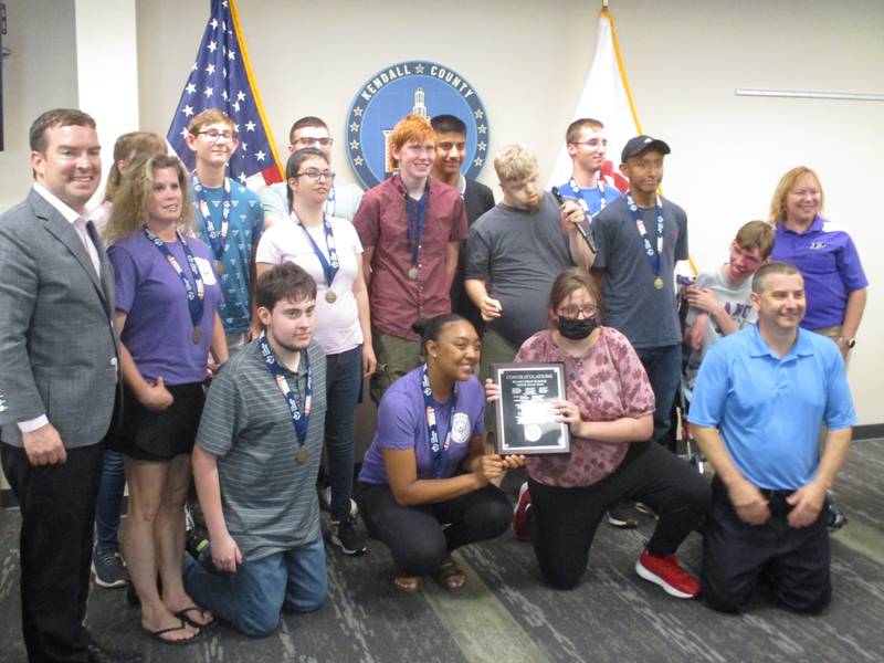 Members of the Plano United Track and Field Team are the winners of the state championship. They are seen here with their coaches and county officials during an awards ceremony on June 6. (Mark Foster -- mfoster@shawmedia.com)