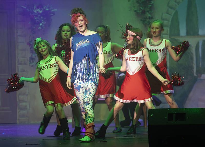 Lilli Highly performs the 1980s hit “Mickey” with her squad Sunday, June 2, 2024 during the Dixon Young Actors' performance of “Taming of the Shrew: 80s Style.”