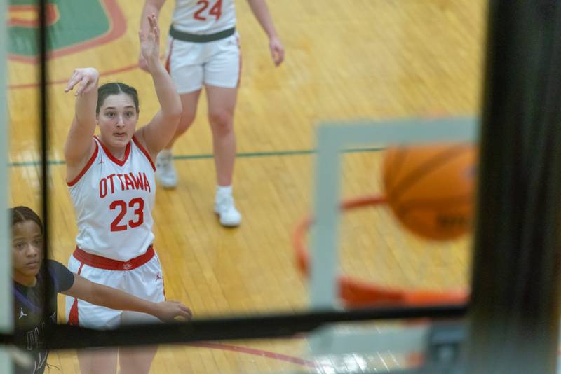 Mary Stisser of Ottawa High School makes a free throw during the IHSA Class 3A Girls Basketball Regionals in Sellett Gym on February 16, 2026 at LaSalle-Peru High School.