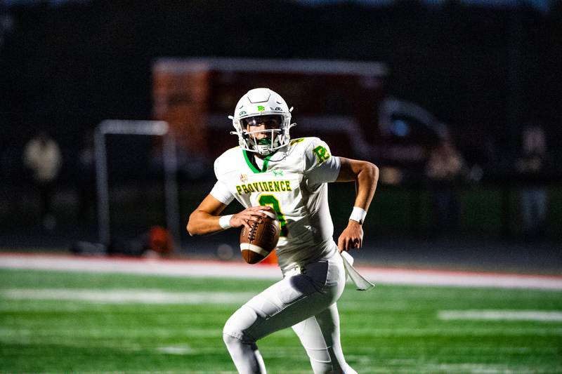 Providence's Dominic Vita looks to pass during a game against Lincoln-Way Central on Friday Sept. 5, 2025 at Lincoln-Way Central High School in New Lenox