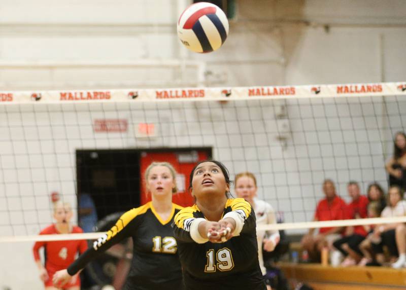 Putnam County's Britney Trinidad hits the ball in the air against Henry-Senachwine on Thursday, Aug. 28, 2025 at Henry-Senachwine High School.