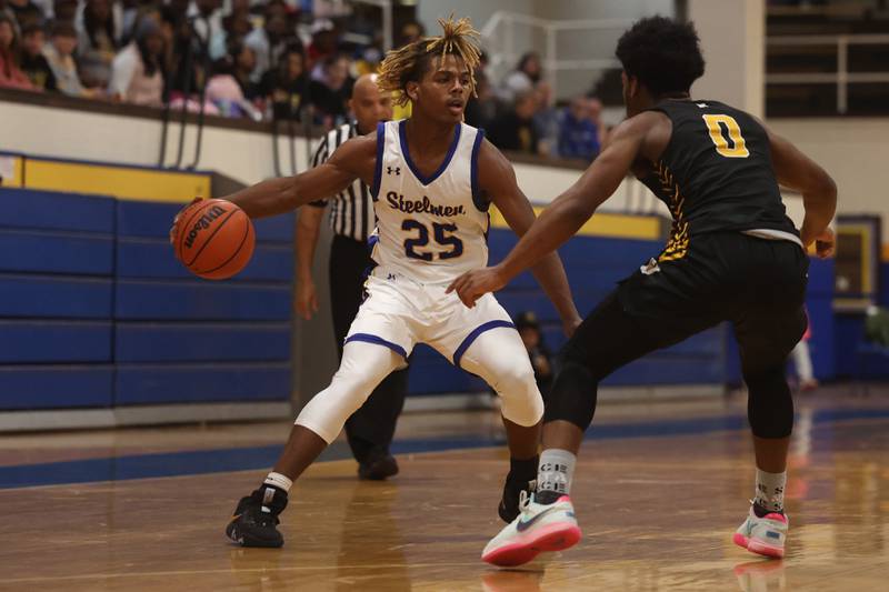 Joliet Central’s Jaylin Murphy looks to make a play against Joliet West.