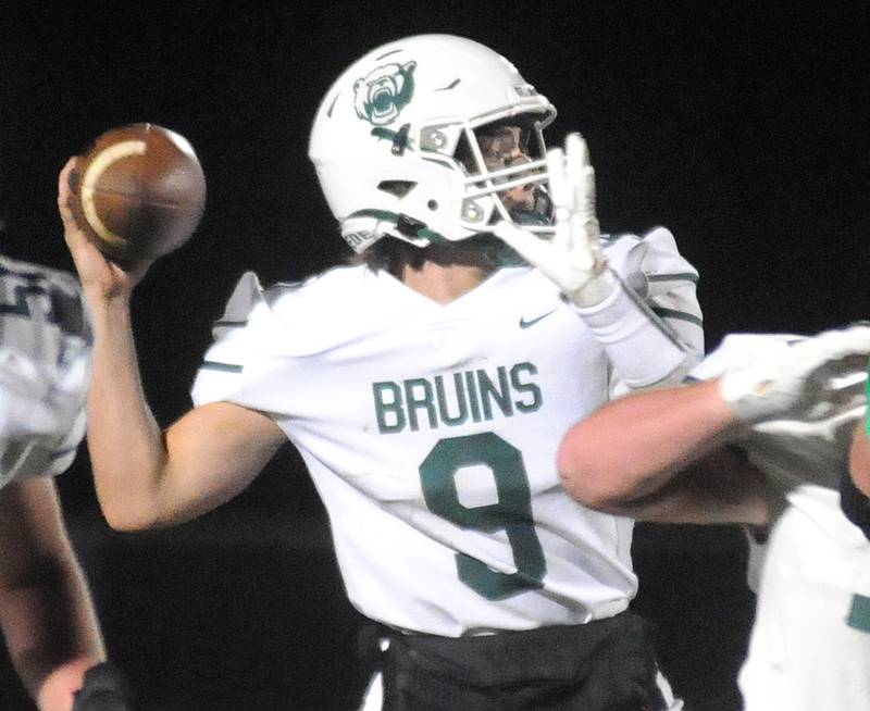 St. Bede quarterback Max Bray passes at Seneca on Friday, Oct. 20, 2023.