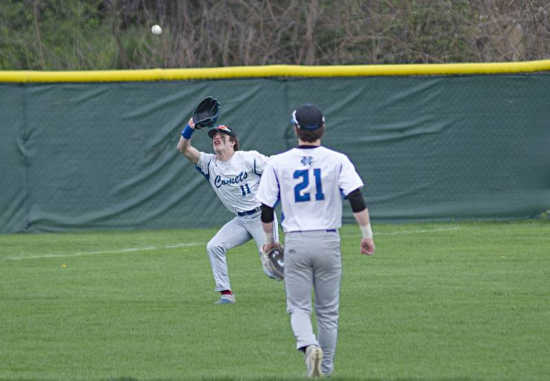 Newman’s Mason Glaudel hauls in a fly ball from leftfield against Princeton Monday, May 2, 2022.