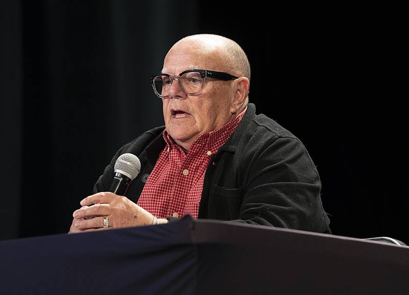 Dixon City Council member Dennis Considine introduces himself Tuesday, March 18, 2025, during a forum for local candidates ahead of the April 1 election. Considine is running unopposed.