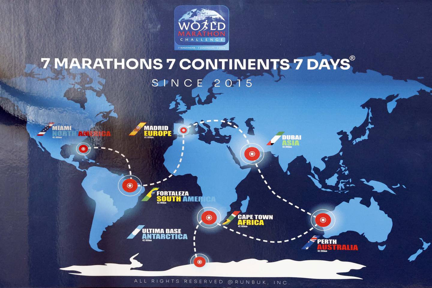 A map of where Glen Ellyn resident Lincoln Bode will attempt his World Marathon Challenge.