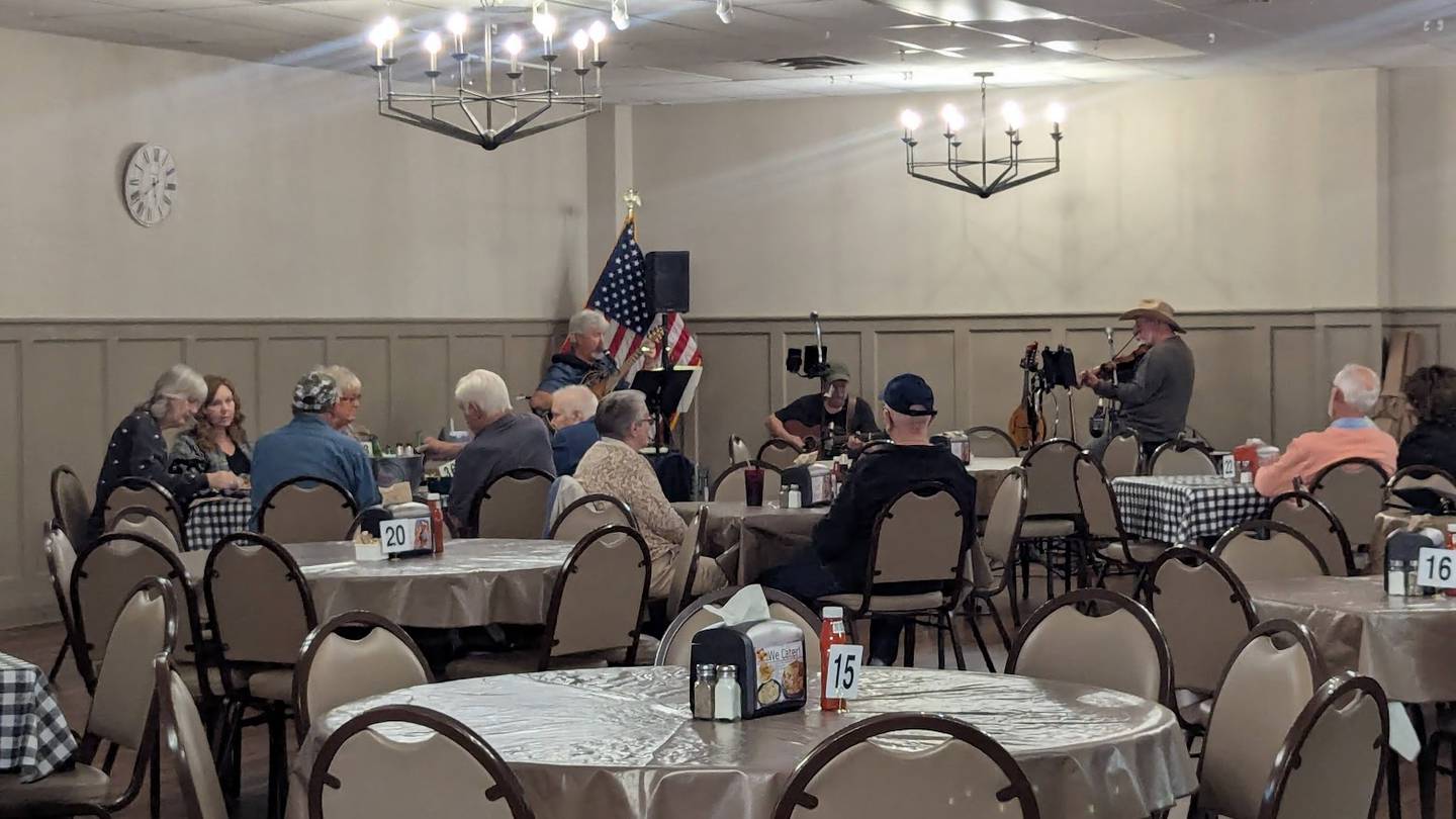 The Jib Brothers perform at The Curator’s Café inside the inside the American Legion Post 1080 in Joliet, for the Bluegrass Burger Bash Day, on Wednesday, April 30, 2025, in Joliet.