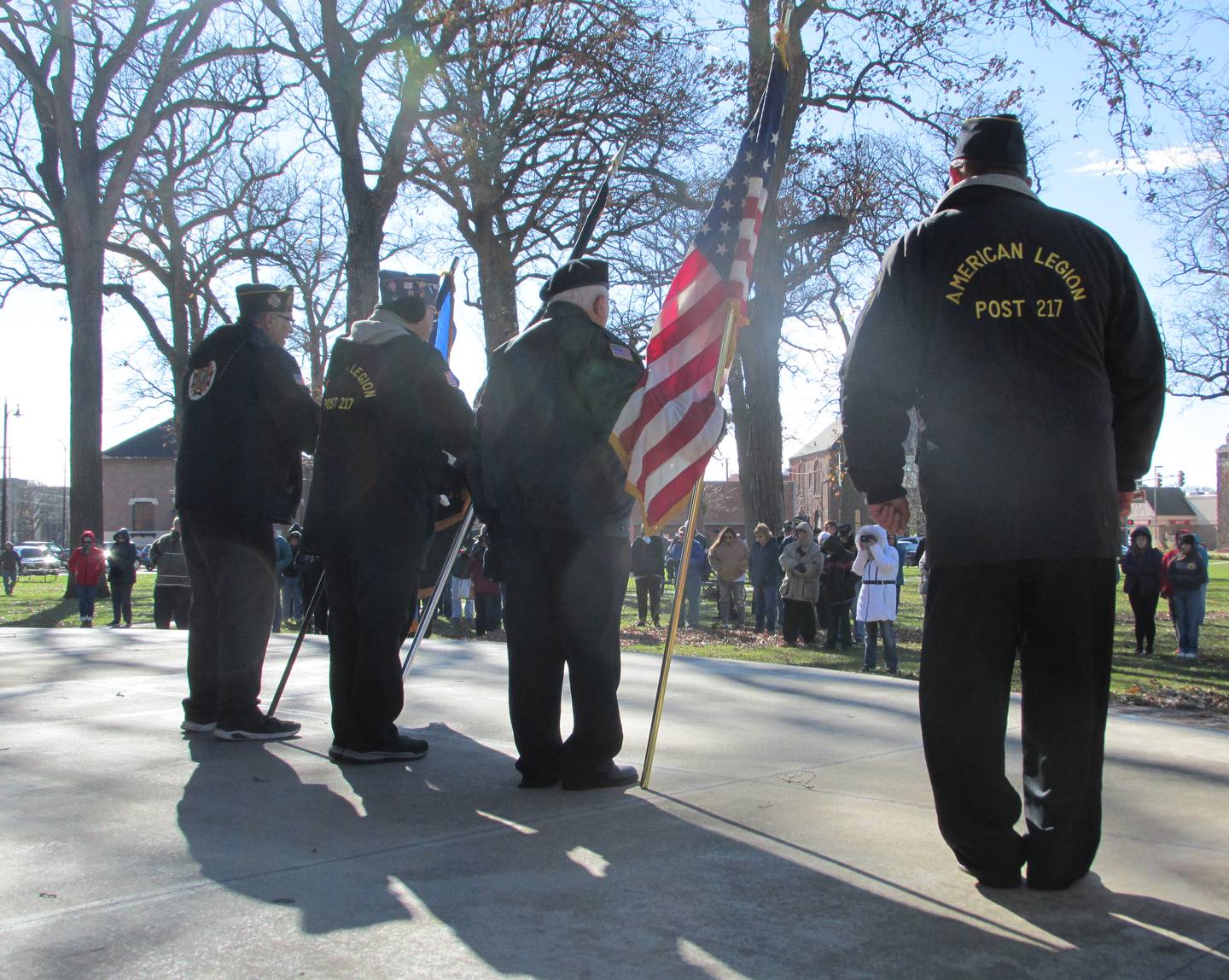 Flags are posted Friday, Nov. 11, 2022, during the Veterans Day ceremony at Plumb Pavilion in Streator's City Park. Flags are posted Friday, Nov. 11, 2022, during the Veterans Day ceremony at Plumb Pavilion in Streator's City Park. Reno Pence served as the officer of the day.