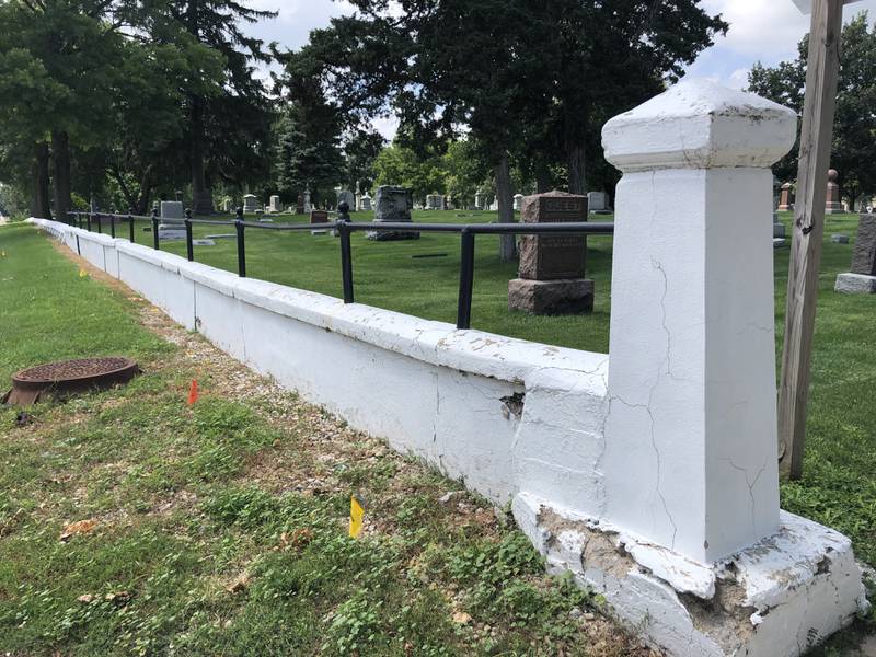 The cemetery fence at the Peru cemetery on July 27, 2022, looks worse for the wear, however, a donation from Anita Copeland will provide the city funds to improve the fence.