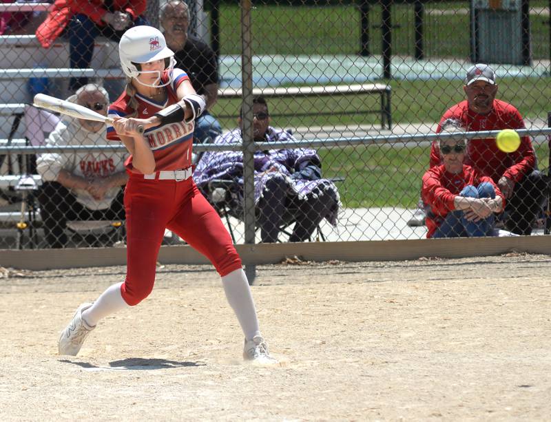Morrison's Bella Duncan focuses on the ball just seconds before hitting a home run against Oregon on Saturday, May 17, 2025 at Oregon Park West.