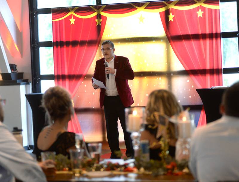 Oregon Area Chamber of Commerce Executive Director Chance Munroe addresses the crowd at the annual dinner on Thursday, Aug. 15, 2024. The event was held at the River's Edge Experience, 103 S. First St., Oregon.