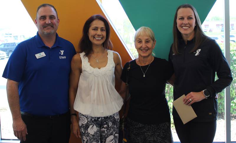 (Left to right); Kishwaukee Family YMCA employee Eric Petre, Laurie Gilbert, Cindy Minnihan, and Amanda Peck