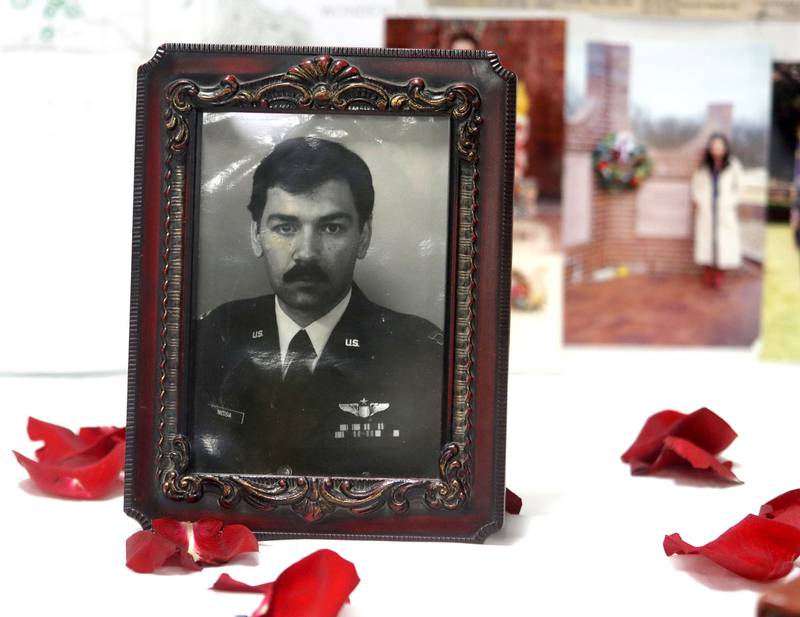 Victim and Co-pilot Capt. Robert J. Nicosia of Algonquin is shown in a framed photo as a remembrance was held Saturday at Wonder Lake Fire Protection District Station 2 on the 40th anniversary of a midair military jet explosion that happened over the small, rural area northeast of Woodstock.