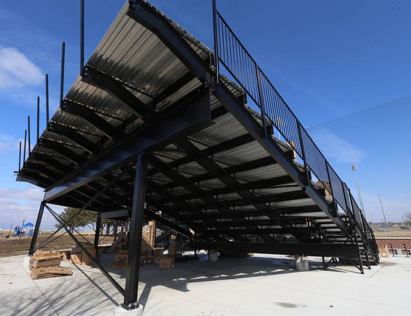 A view of the grandstand seats at Schweickert Stadium on Monday, March 6, 2023 in Peru. The stadium home of the Pistol Shrimp grandstand was approved by the Peru City Council last June. This phase included 575 box seats, a new grandstand and press box.