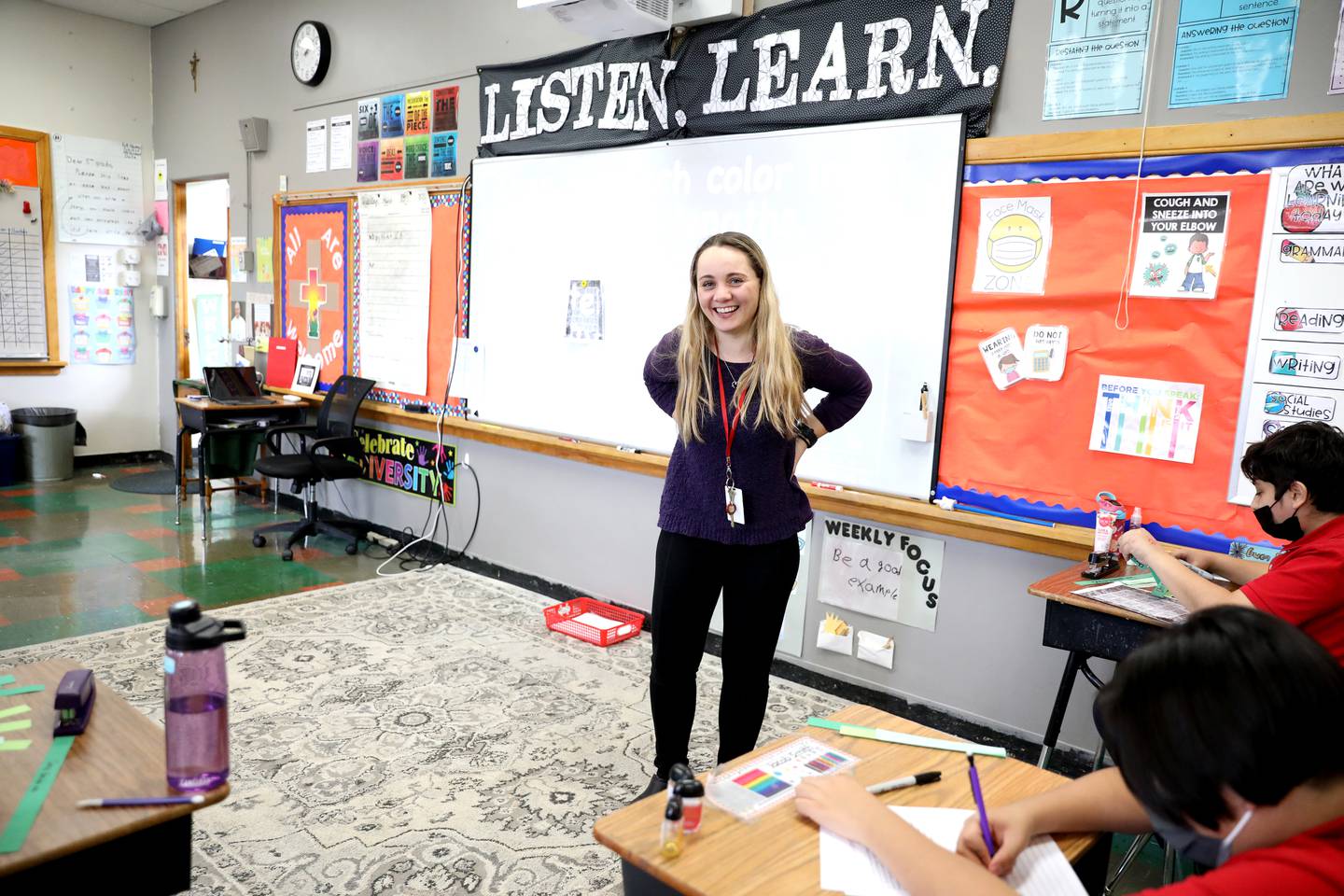 Anna Pagdin, a fifth grade teacher at Sacred Heart School in Lombard, has helped start a student garden at the school.