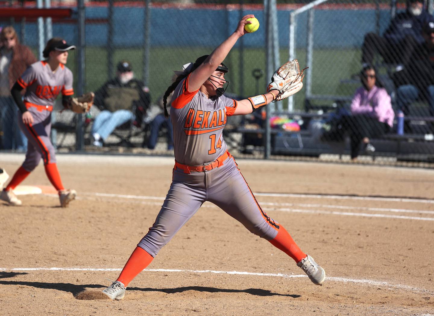DeKalb's Jasmine Rodriguez delivers a pitch in a relief appearance Thursday, May 8, 2025, during their game at Genoa-Kingston High School.