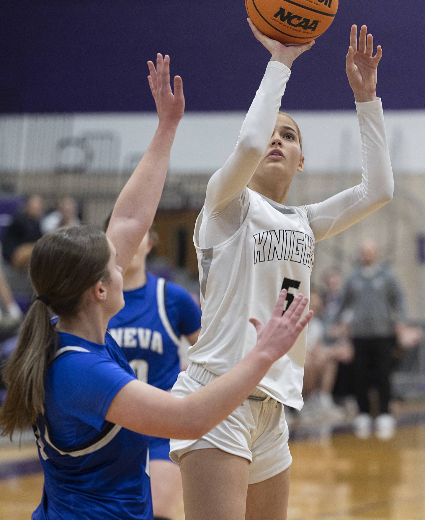 Kaneland’s Sophia Rosati puts in a bucket against Geneva Monday, Feb. 16, 2026, in the Class 3A regional semifinals.