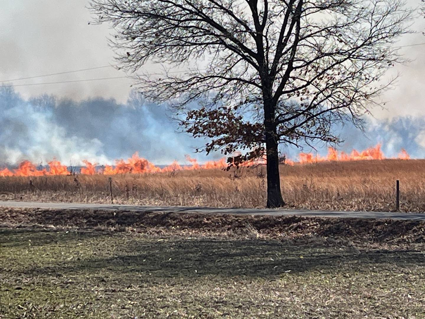 A grass fire burns Friday in the Green River State Wildlife Area.