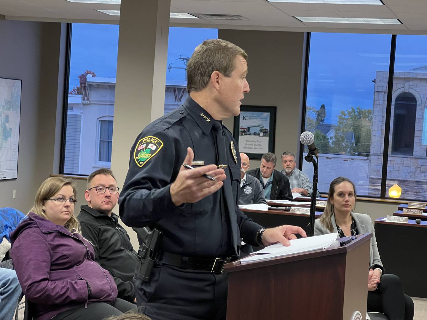 Sycamore Police Chief Jim Winters addresses the Sycamore City Council on  Oct. 17, 2022 when he presents the Sycamore Police Department's five-year plan.