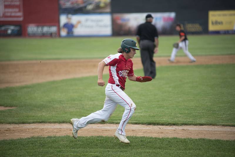 Oregon’s Logan Weems heads home to score Monday June 13, 2022 during the NIC-10 vs Big Northern Conference underclassmen all-star game.