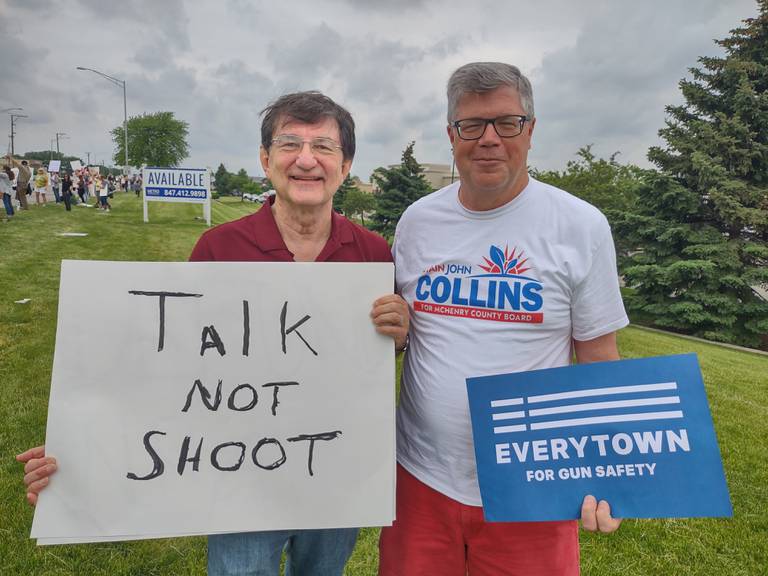 McHenry County board members Mike Vijuk and John Collins are among dozens of other McHenry County and Crystal Lake residents, including teachers, parents, local officials, and kids, Saturday afternoon at a March For Our Lives rally to protest inaction on gun safety in the wake of the Uvalde massacre.