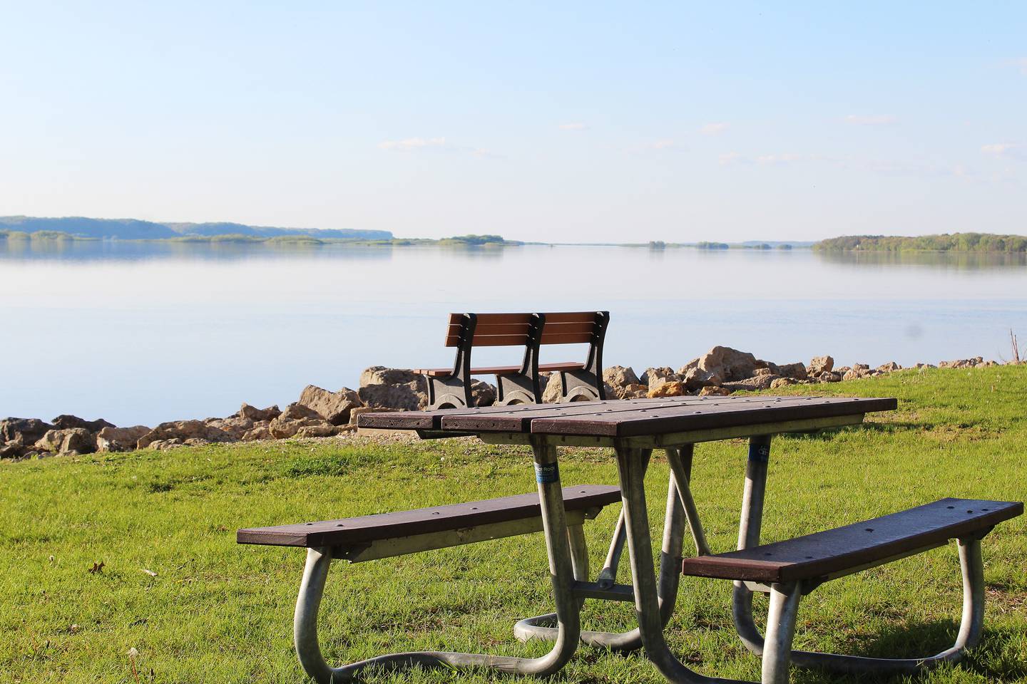 Thomson Causeway Recreation Area along the Mississippi River sits opposite Bulger's Hollow in Clinton, Iowa with views of the widest point of the river.