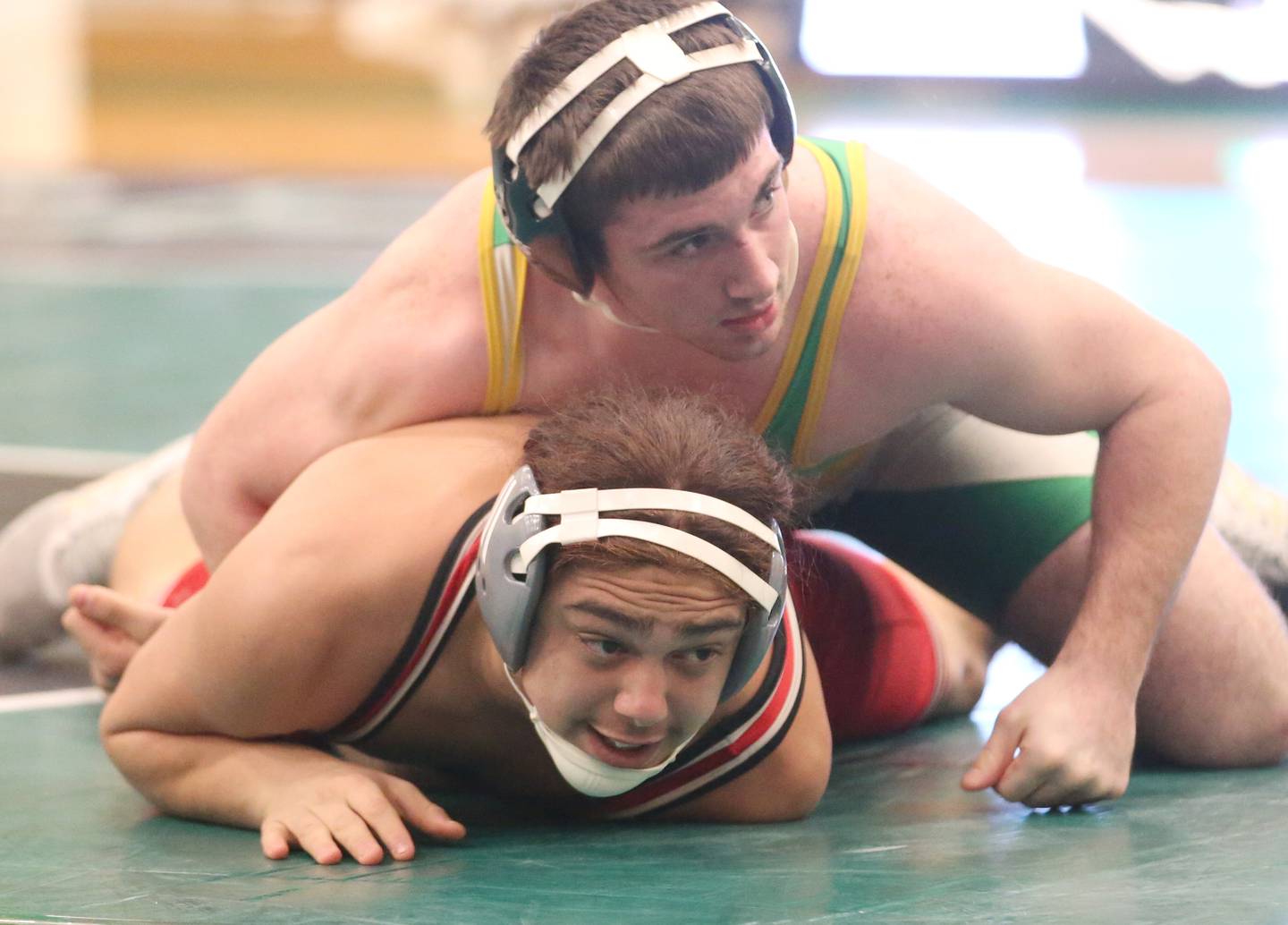Seneca's Collin Wright wrestles Ottawa's Anthony Evans in the 170 weight class during a meet on Monday, Jan. 30, 2023 at Seneca High School.