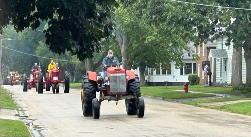 The 15th annual Tractor Drive for Agriculture in the Classroom travels south on Genesee Avenue in Morrison on Monday, Aug. 14, 2023.