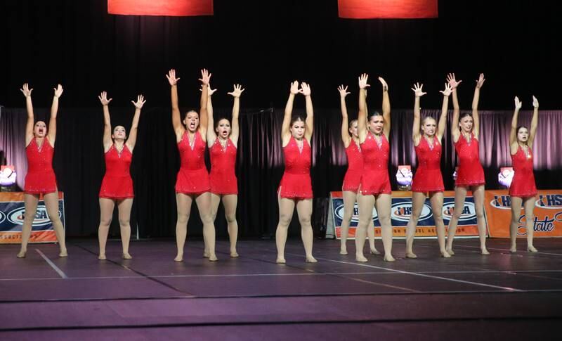 Members of the Providence Catholic dance team perform during the IHSA State Dance finals on Saturday, Feb. 1, 2025 at Grossingers Motor Arena in Bloomington.