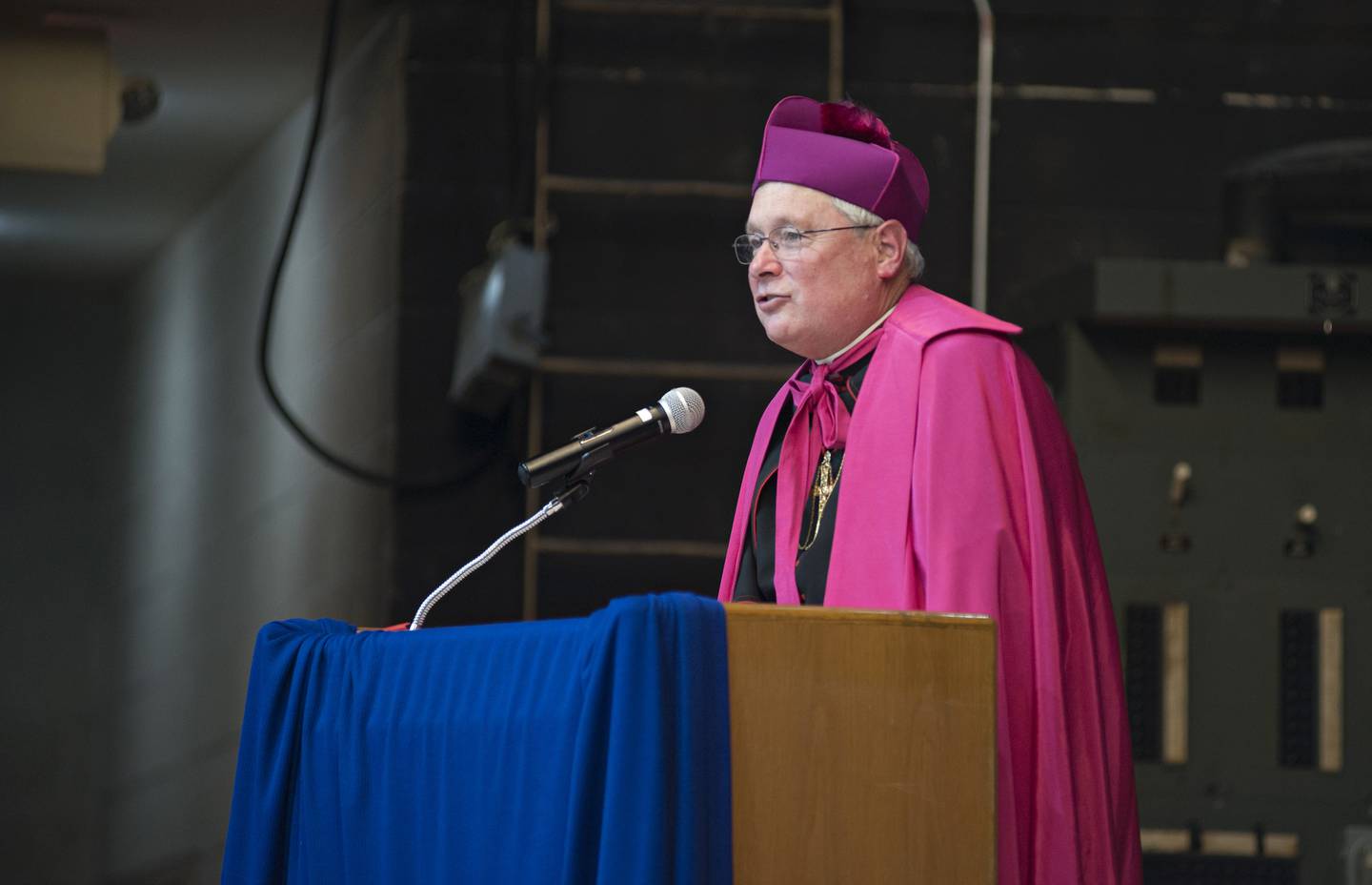 Bishop David Malloy finishes the commencement ceremony with a speech Wednesday, May 19, 2021.