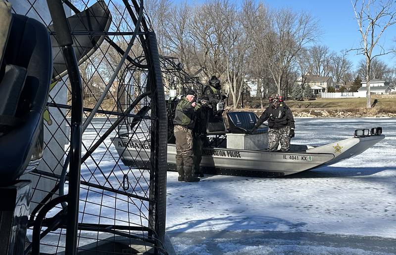 Conservation Police officer Dave Wollgast others conduct a training mission on Monday, Jan. 27, 2025 along the Fox River in Ottawa.