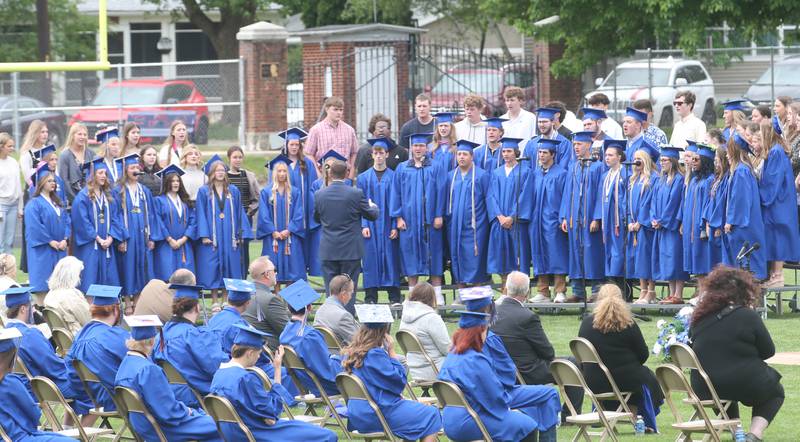 Princeton High School graduates sing in the concert choir during the 156th annual Commencement on Saturday, May 17, 2025 at Bryant Field.