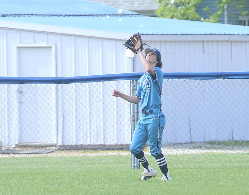 Bureau Valley's Tyler Birkey makes a catch in left field against Rockridge during the Class 2A Regional semifinal game on Thursday, May 16, 2024 at Princeton High School.