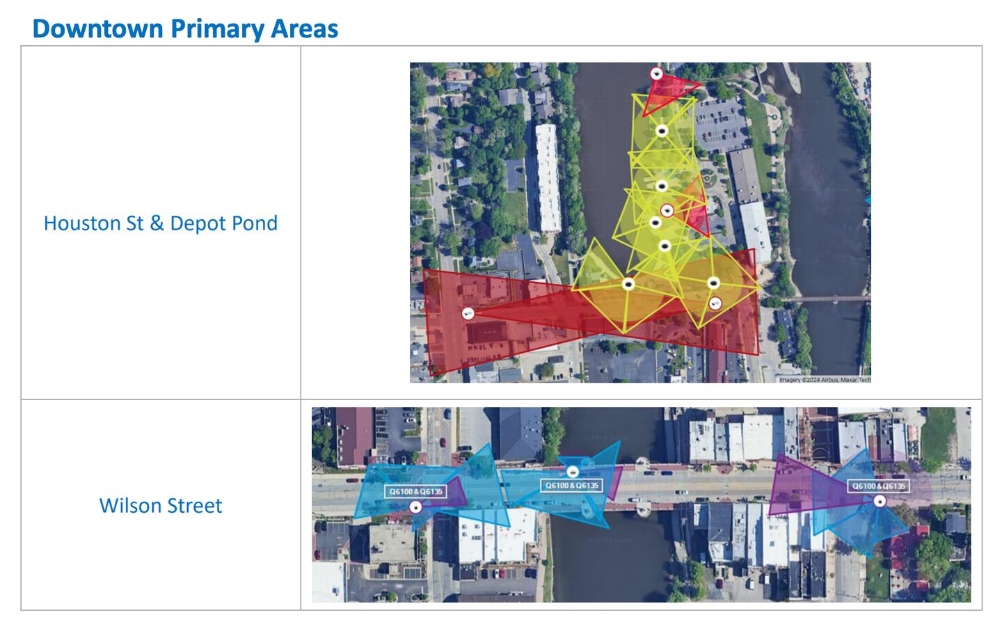 The City of Batavia will add 55 new surveillance cameras to their network in 2025, mainly in downtown public areas, at public works facilities and city-owned buildings. (Coverage map shows planned camera locations)