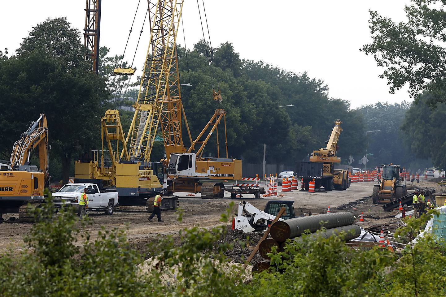 Work continues near Randall and Miller roads on Thursday, July 31, 2025, The county roadwork project, relying on federal dollars, runs between Ackman Road in Crystal Laker to Acorn Lane and Polaris Drive in Lake in the Hills.