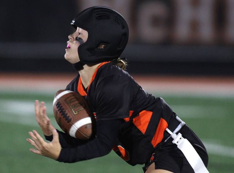 McHenry’s Gabriele Grasser catches a punt against Antioch in IHSA Regional Title Game action flag football at McHenry High School in McHenry on Thursday, Oct. 10, 2024.