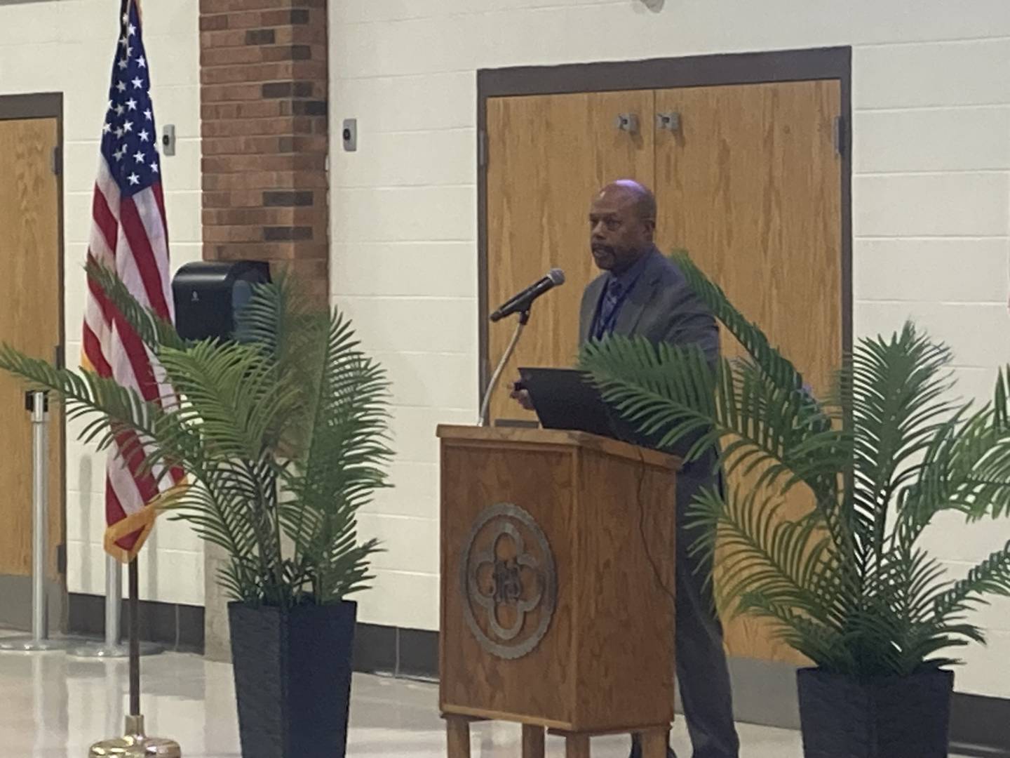 Joliet Township High School District 204 Assistant Superintendent for Business Services Dr. Ilandus Hampton speaks at the State of the District event. 
Thursday, Jan. 29, 2026
