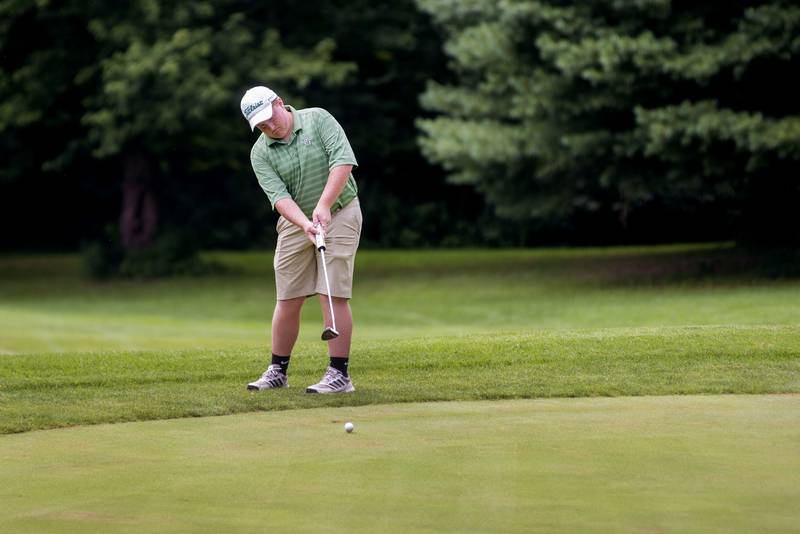 Rock Falls’ Brody Van Weelden putts on the #6 green at Timber Creek Monday, August 15, 2022.