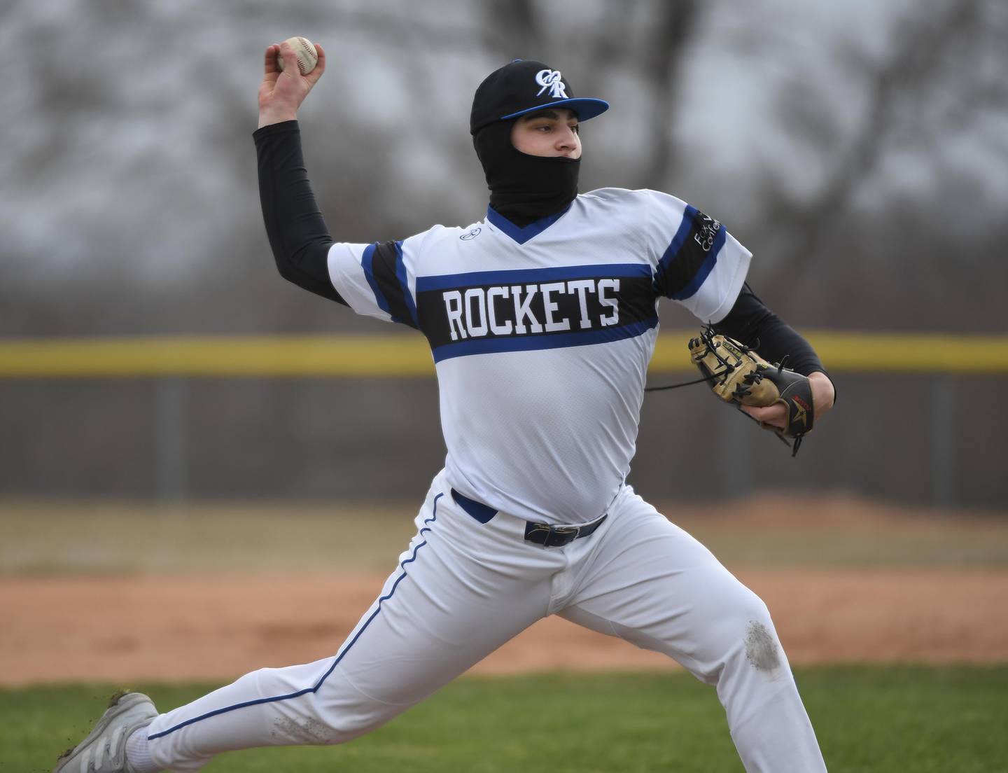 Burlington Central’s Chase Powrozek throws against Larkin in a baseball game in Burlington on Friday, March 24, 2023.