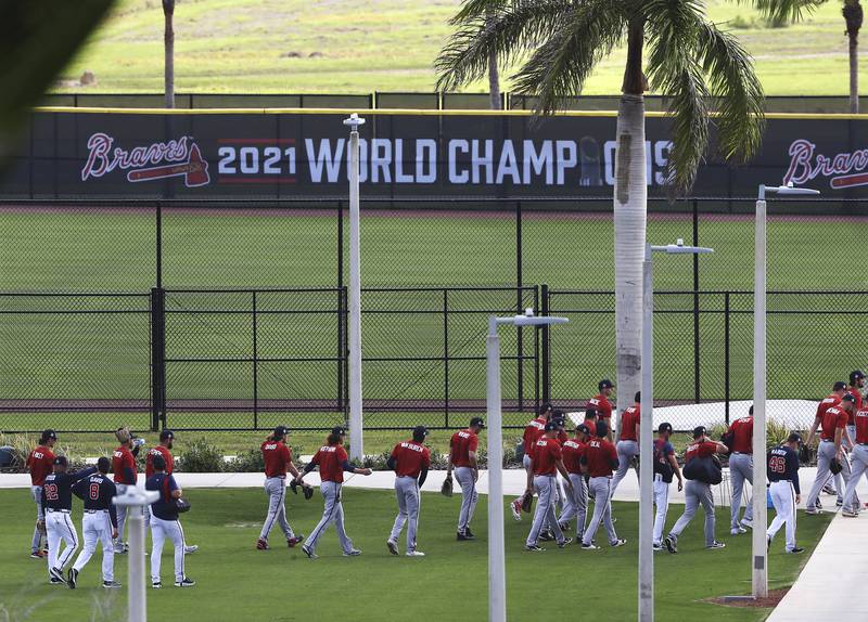 Atlanta Braves minor leaguers are shown at spring training baseball camp in North Port, Fla., Wednesday, March 9, 2022.