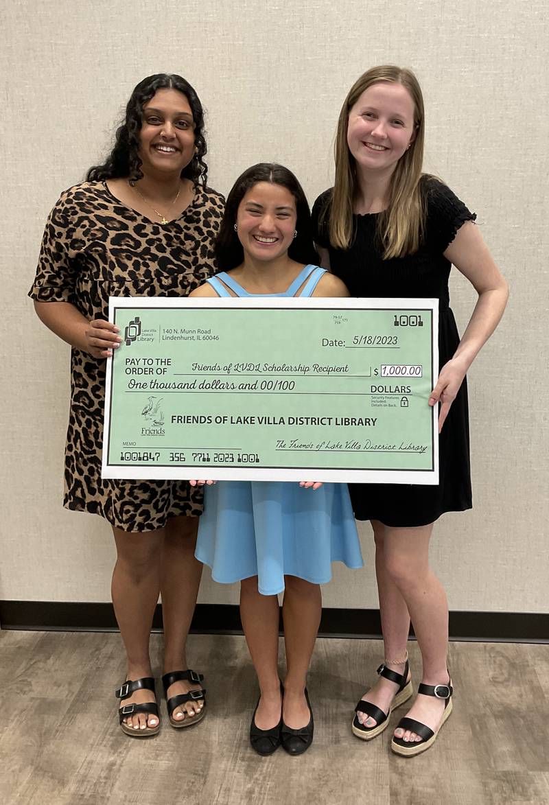Pictured left to right: Celia Palamalayil, Isabel Ward and Emma Aleckson at the Friends of Lake Villa District Library Scholarship Award Reception.