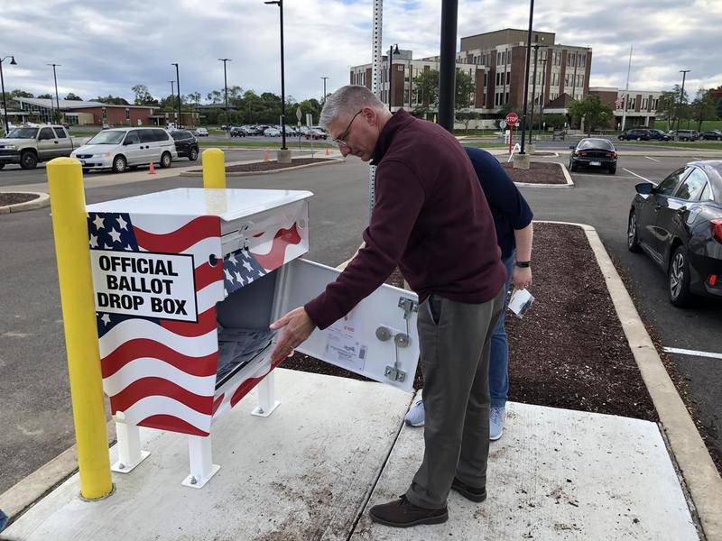 The DuPage County vote by mail drop box, located at the county administration building in Wheaton.