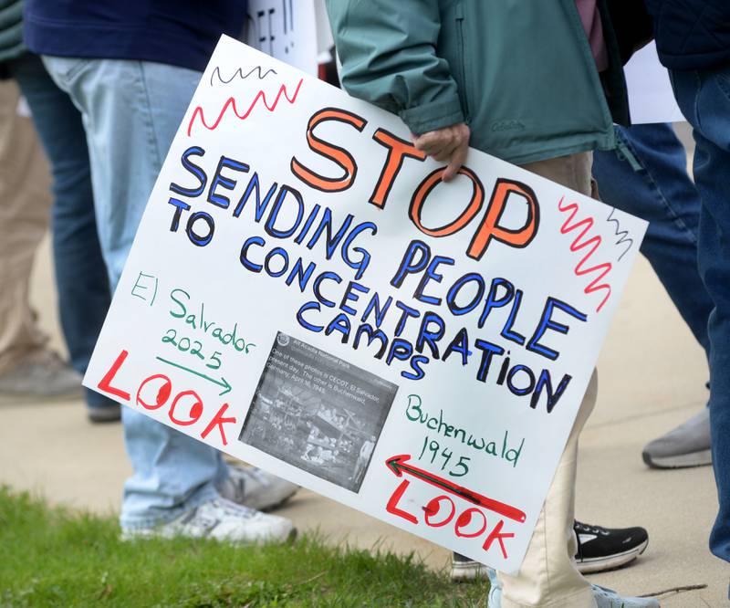 Approximately 250 people attended a Hands Off rally on Saturday, April 19, 2025 around the historic Ogle County Courthouse in Oregon. Participants carried signs critical of  the Trump administration. Saturday's rally followed an April 5 rally held at the same location.